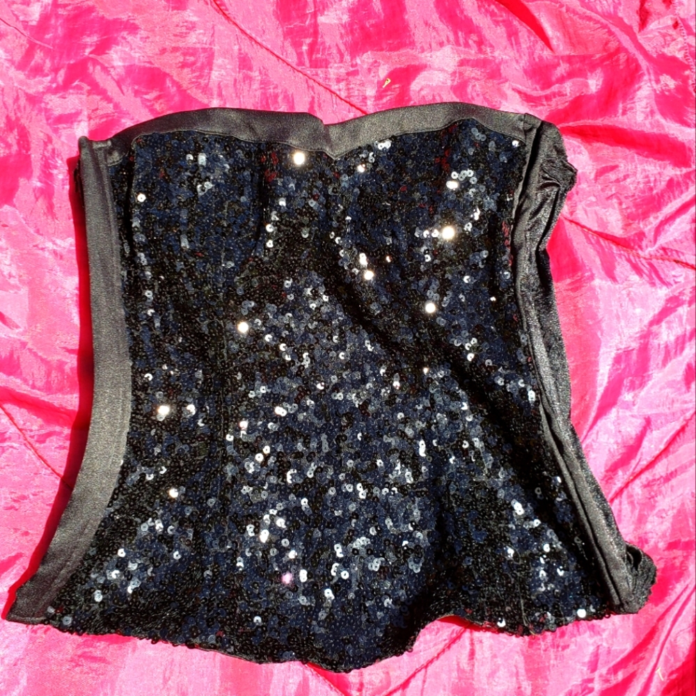 Black Sequin Corset/ Bustier Size Large